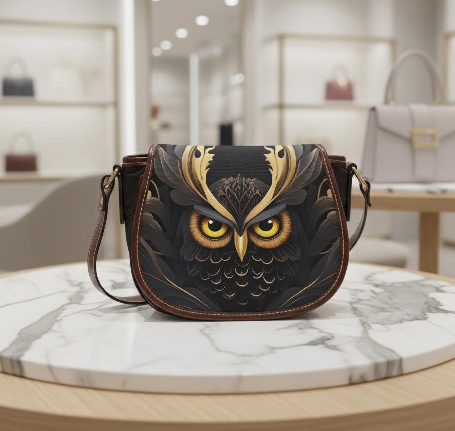 Golden Owl PU Leather Saddle Bag – Dark Art Crossbody Handbag
