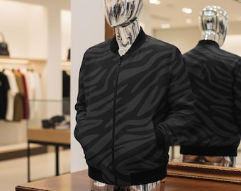 Abstract Wave Bomber Jacket – Poly Blend Zip Up Streetwear Jacket