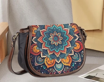 Bolso bandolera de piel vegana con diseño de mandala bohemio: bolso de hombro para festivales