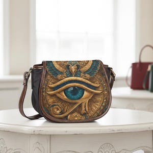 Eye of Horus PU Leather Flap Saddle Bag – Egyptian Crossbody Shoulder Bag