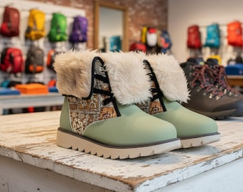 Faux Fur Snow Boots - Waterproof, Warm Lined Ankle Style