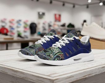 Abstract Navy Runner Sneakers – Mesh PVC Unisex Running Shoes