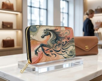 Abstract Horse Wallet, PU Leather Zip Clutch Organizer Purse