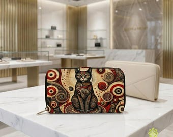 Geometrische kattenportemonnee PU-leren organizer-clutch