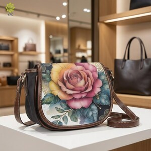 Bolso bandolera floral – Bolso de hombro en tela estampada con detalles en cuero PU