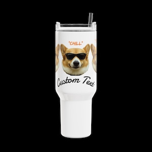 Custom Dog Emoji Tumbler, Personalized 40oz Travel Mug with Pet Photo, Funny Dog Gift for Dog Moms, Pet Lovers, Dog Dad Mug