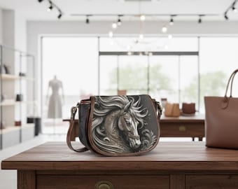 馬柄ハンドバッグ、花柄PUレザーショルダーバッグ、高級乗馬用財布、馬