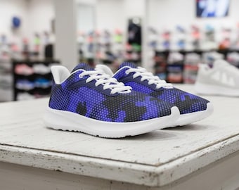 Blue Camo Running Shoes – Unisex Lightweight Fabric Trainers