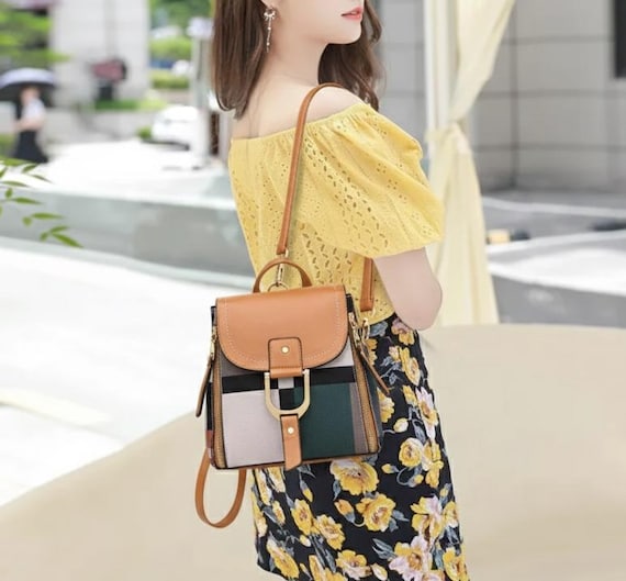 Small Plaid PU Leather Backpack Purse for Women, Lightweight School Shoulder MMYGU Fashion Small Pu Leather Backpack Shoulder Bags For  main image 4