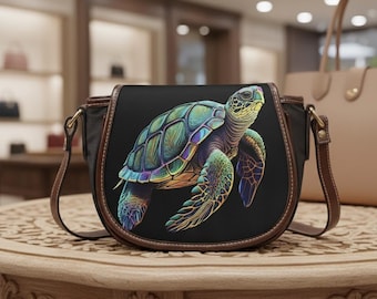 Iridescent Sea Turtle Saddle Bag – PU Leather Crossbody Purse