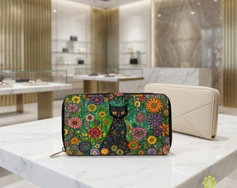Grüne florale Organizer-Geldbörse, Handy-Clutch aus PU-Leder