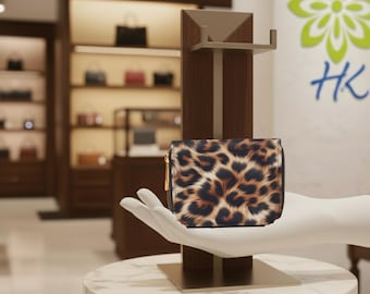 Leopard Print Bifold Zipper Wallet – PU Leather Coin Purse & Card Holder (12.5×9.5 cm)