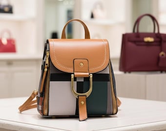 Classic Plaid Mini Backpack – PU Leather Convertible Travel Bag