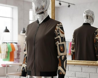 Retro-Bomberjacke mit Ärmeln in Erdtönen – Braune Polyester-Streetwear
