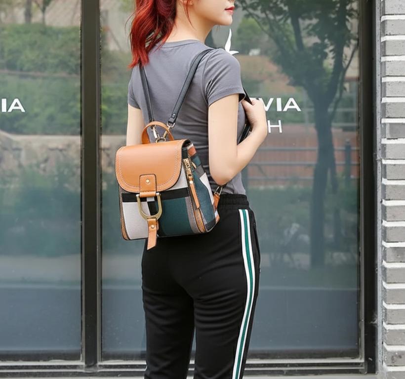 Classic Plaid Mini Backpack – PU Leather Convertible Travel  display picture 3