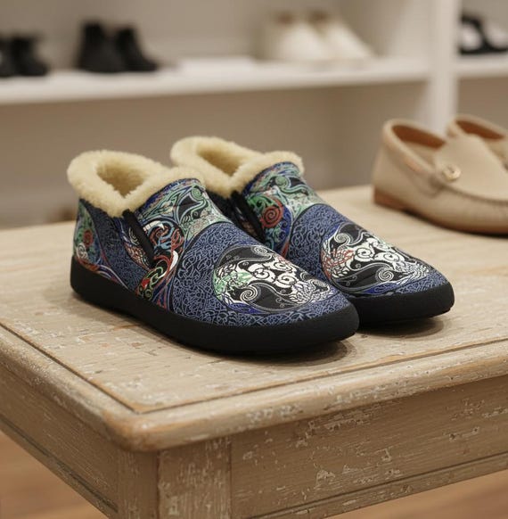 Celtic Winter House Shoes  Faux Fur Lined Oxford Slip-on Slippers - Etsy  Israel