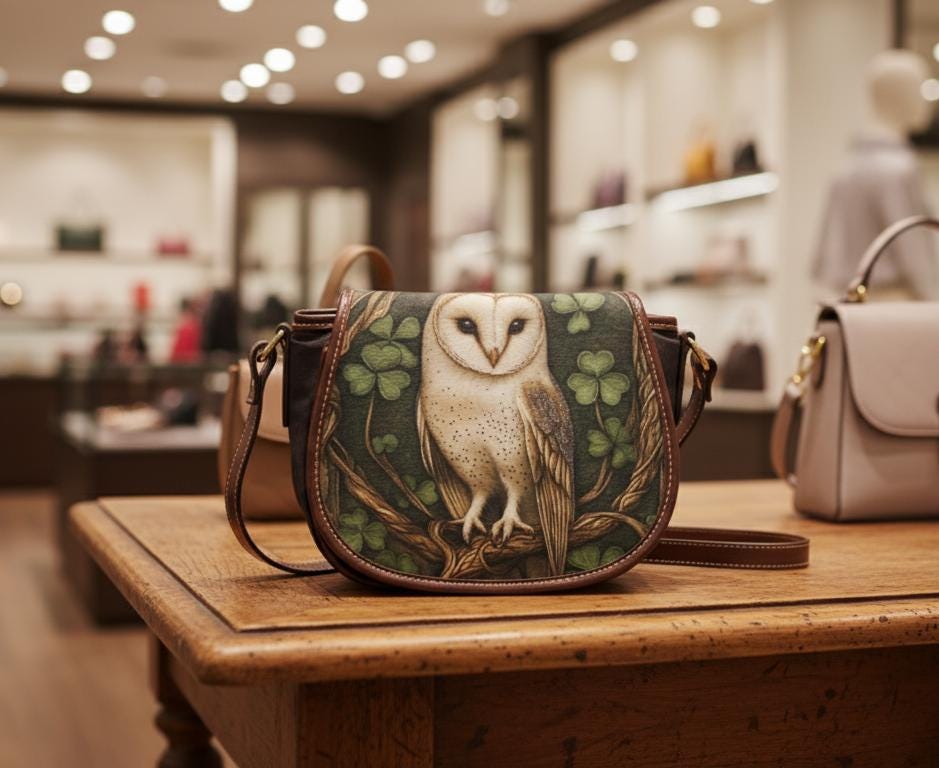 Barn Owl Art Saddle Bag &ndash; PU Leather Crossbody Purse, Vintage Forest Green Flap Bag