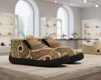 Celtic Knot Fur Shoes – Cozy Indoor Winter Slippers – Warm Anti-Slip Unisex Gift スリッパ 슬리퍼