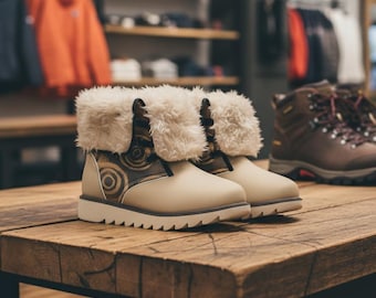 Retro Circle Fur Lined Winter Boots – Unisex Synthetic Suede Snow Ankle Boots