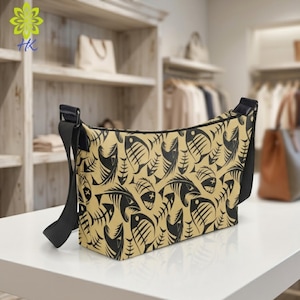 Bolso bandolera de cuero con estampado de pez – Bolso de hombro moderno artístico
