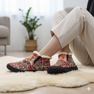 Boho Patchwork Fur, Bohemian Slippers - Faux-Lined House Shoes | Oxford Fabric Upper, Unisex Size Chart