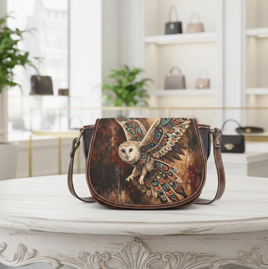 Owl Saddle Bag, PU Leather Crossbody Purse, Vintage Flap Shoulder Bag