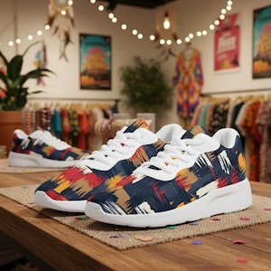 Abstrakte Runner Sneakers - Lebendige Pinselstrich Mesh Schuhe, Leichte Unisex Sneaker für Alltag & Reisen - スニーカー mattes