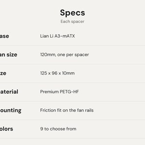 Lian Li A3 mATX 120mm Fan Spacer Pair: Quieter Fans and Better Airflow, Seals Fans to the Mesh Panel, No Screws image 5