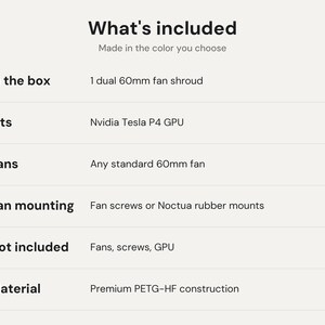 Nvidia Tesla P4 Fan Shroud: Dual 60mm Fan Cooling Cover for Noctua NF-A6x25 or Any 60mm Fan image 6