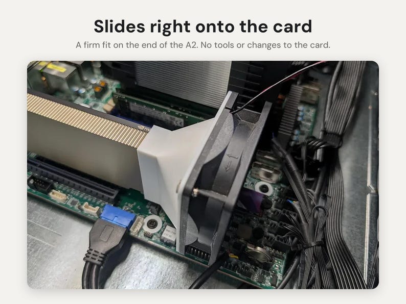 Nvidia A2 Fan Shroud Adapter: 40, 60, 80, 92 or 120mm Fan Cooling Duct for Data Center GPU in a Regular PC image 3