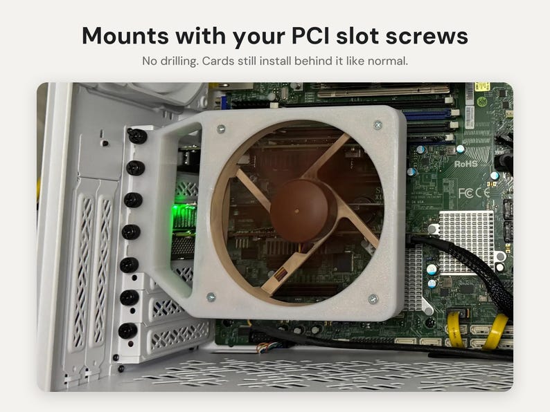 PCI Slot Fan Mount for 92, 120 or 140mm Fans: HBA and NIC Expansion Card Cooling image 4