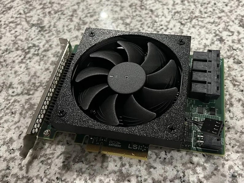 LSI 9300-16i Fan Shroud: 92mm Noctua NF-A9x14 Cooler Mount for HBA Card, Homelab and Server Cooling image 1