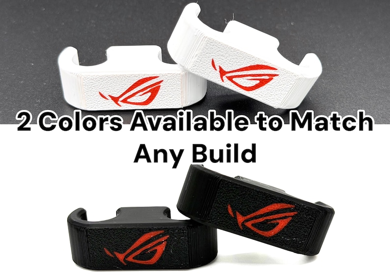 May include: Two gaming accessories in white and black, each with a red logo. The text "2 Colors Available to Match Any Build" is visible. These accessories are designed to complement various gaming setups.