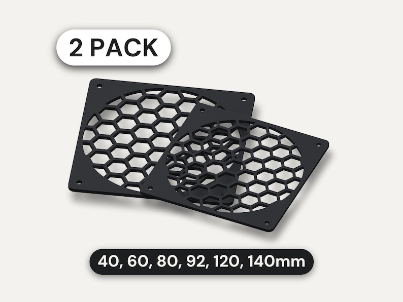 Paquete de 2 rejillas para ventiladores de PC: Cubiertas protectoras para ventiladores de 40, 60, 80, 92, 120 o 140 mm en 8 diseños geométricos, panal de abeja y más. ¡Ahorra hasta un 50%! imagen 1