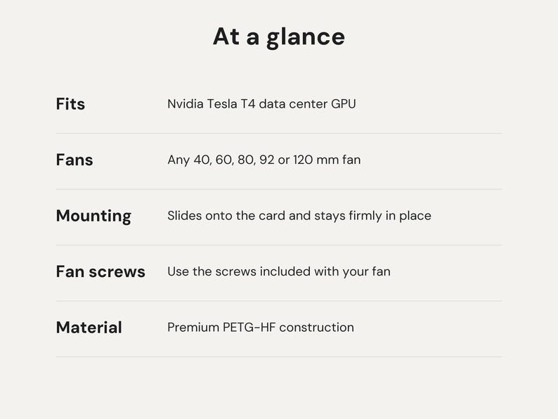 Nvidia Tesla T4 Fan Shroud Adapter: 40, 60, 80, 92 or 120mm Fan Cooling Duct for Data Center GPU in a Regular PC image 6