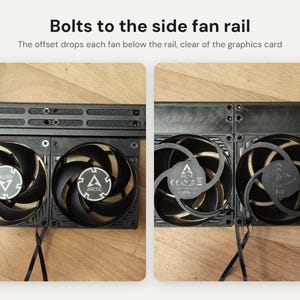 Par de soportes para ventiladores Lian Li A3 mATX de 80 mm: Montaje desplazado para refrigeración de GPU cuando las tarjetas gráficas gruesas bloquean los ventiladores inferiores. imagen 2