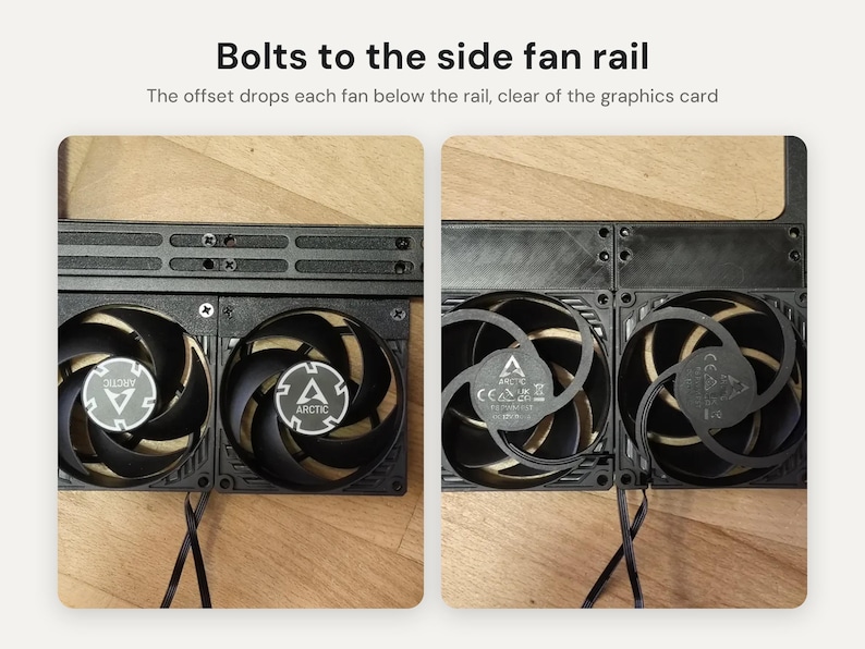 Par de soportes para ventiladores Lian Li A3 mATX de 80 mm: Montaje desplazado para refrigeración de GPU cuando las tarjetas gráficas gruesas bloquean los ventiladores inferiores. imagen 2