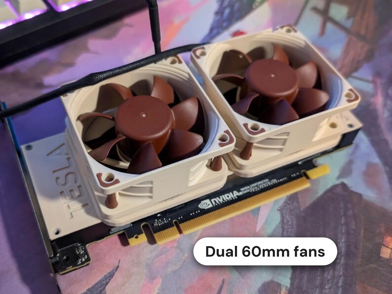 Nvidia Tesla P4 Fan Shroud: Dual 60mm Fan Cooling Cover for Noctua NF-A6x25 or Any 60mm Fan image 1