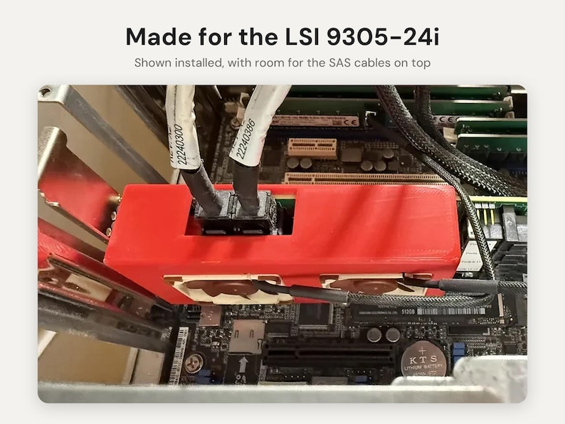 LSI 9305-24i Fan Shroud: Dual 40mm Noctua NF-A4x10 Cooling Duct for HBA Card, Homelab and Server image 2