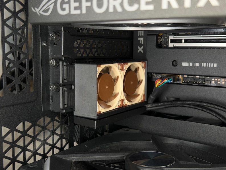 PCI Double 40mm Fan Mount: Lower GPU Temps, 2 Slot Bracket, Server Cooling Upgrade image 1