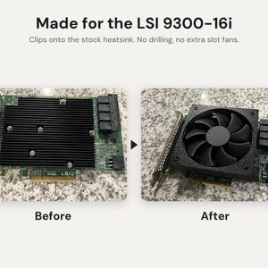 LSI 9300-16i Fan Shroud: 92mm Noctua NF-A9x14 Cooler Mount for HBA Card, Homelab and Server Cooling image 2