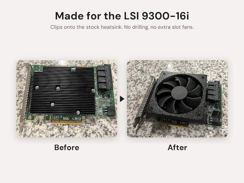 LSI 9300-16i Fan Shroud: 92mm Noctua NF-A9x14 Cooler Mount for HBA Card, Homelab and Server Cooling image 2
