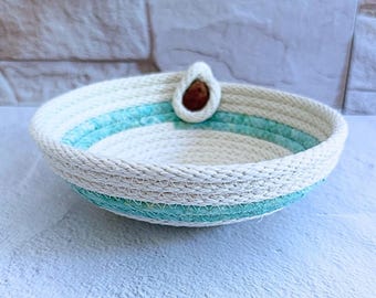 Mini repskål med agat, liten tygkorg, blå/grön neutral uppfångningsskål, 15 cm dekorativ skål, Coastal Calm-kollektionen
