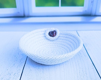 Mini Cotton Rope Bowl with Lake Superior Agate | 5” Handmade Trinket Basket