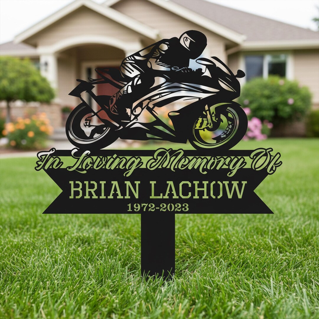 Motocycle Rider Sign Personalized Biker Motocycle Rider Memorial Stake, Metal Stake, Biker ...