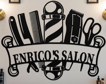 Personalized Name Barber Tools Metal Wall Decor, Hair Salon Metal Wall Art, Barber Shop Metal Sign, Custom Barbershop Gift
