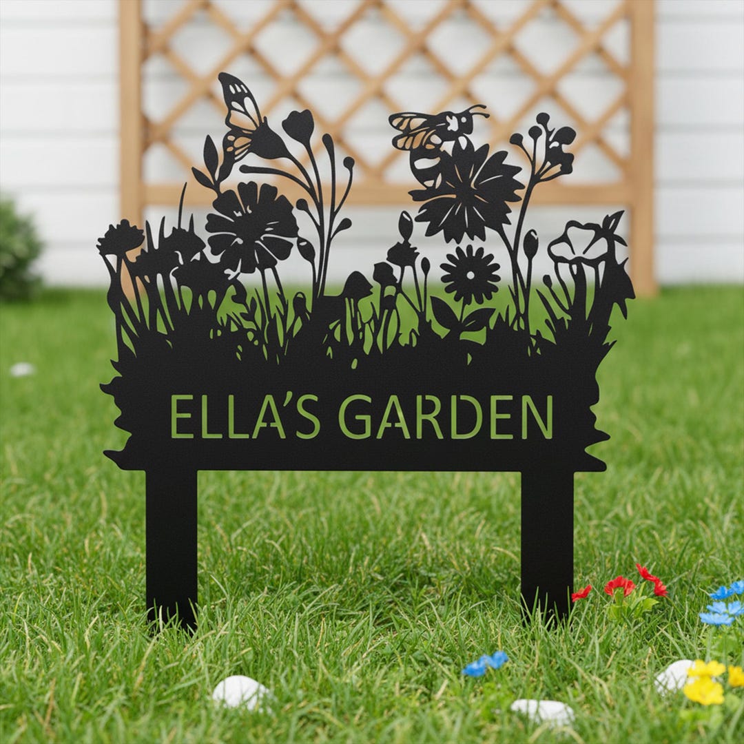 Custom Garden Sign With Stake, Flower Butterfly Design Garden Sign ...