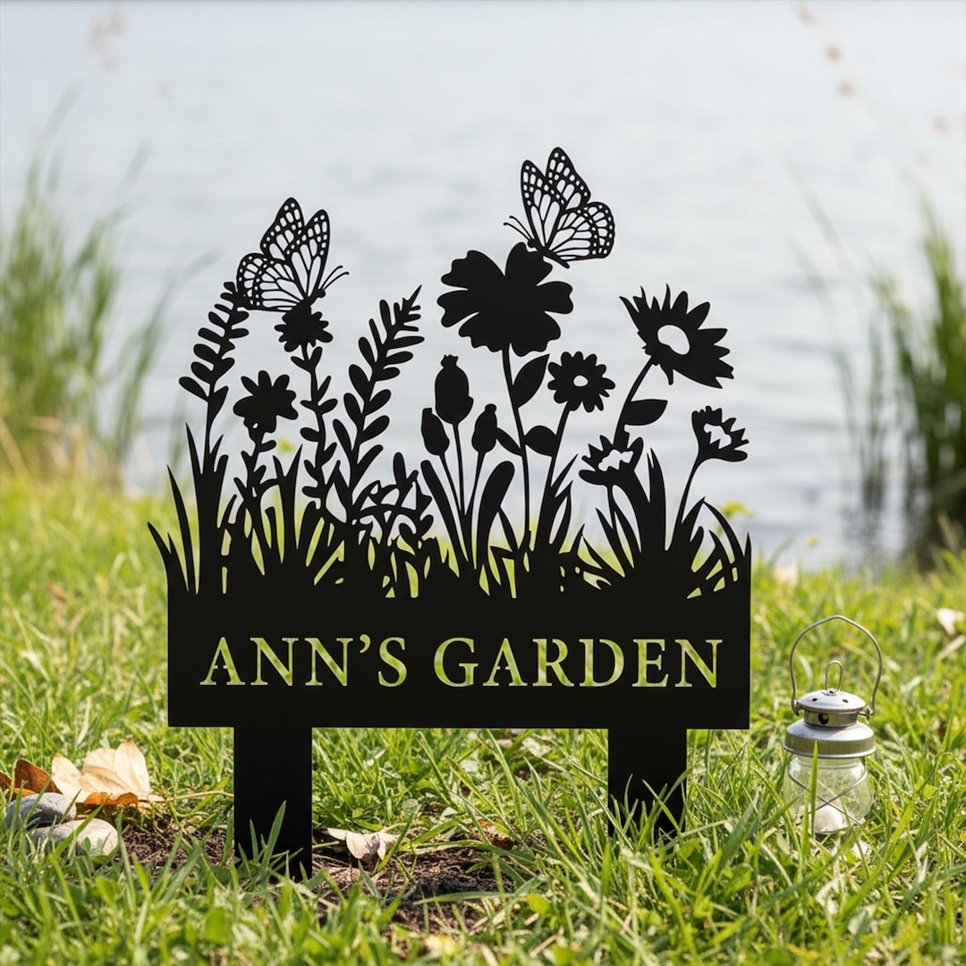 Custom Garden Sign With Stake, Flower Design Personalized Garden Sign ...
