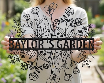 Garden Metal Wall Sign: Personalized Wildflowers Plaque, Flowers Garden Wall Decor, Best Gifts for Mother, Custom Metal Sign