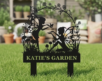 Personalized Fairy Metal Garden Sign, Custom Fairy Garden Stake, Gardener Name Stake, Flower Beds Decor, Outdoor Garden Yard Decor, Yard Art